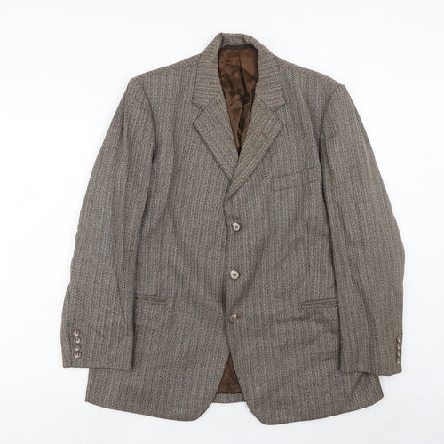 Cooper Mckenzie Mens Brown Striped Polyester Jacket Blazer Size 40 Regular