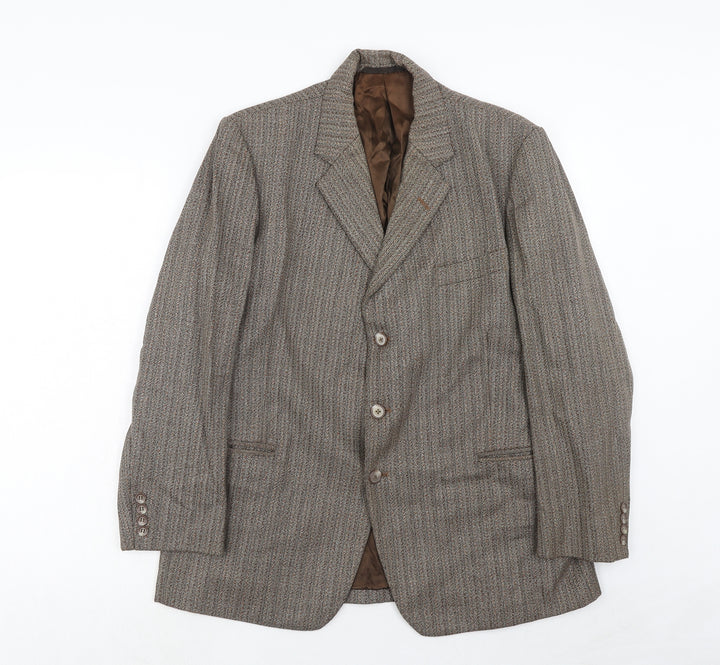 Cooper Mckenzie Mens Brown Striped Polyester Jacket Blazer Size 40 Regular