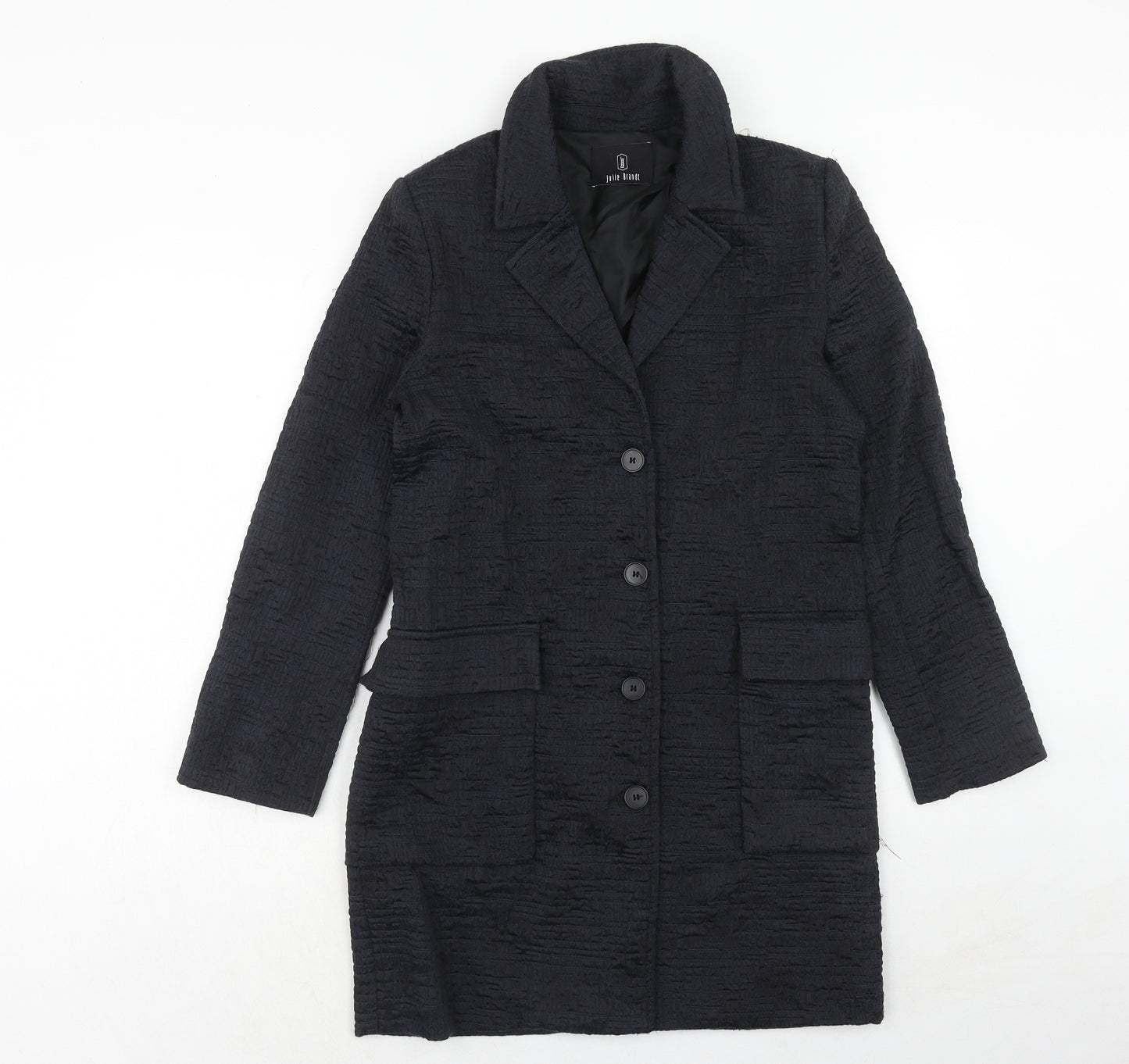 Julie Brandt Womens Blue Geometric Overcoat Coat Size 8 Button