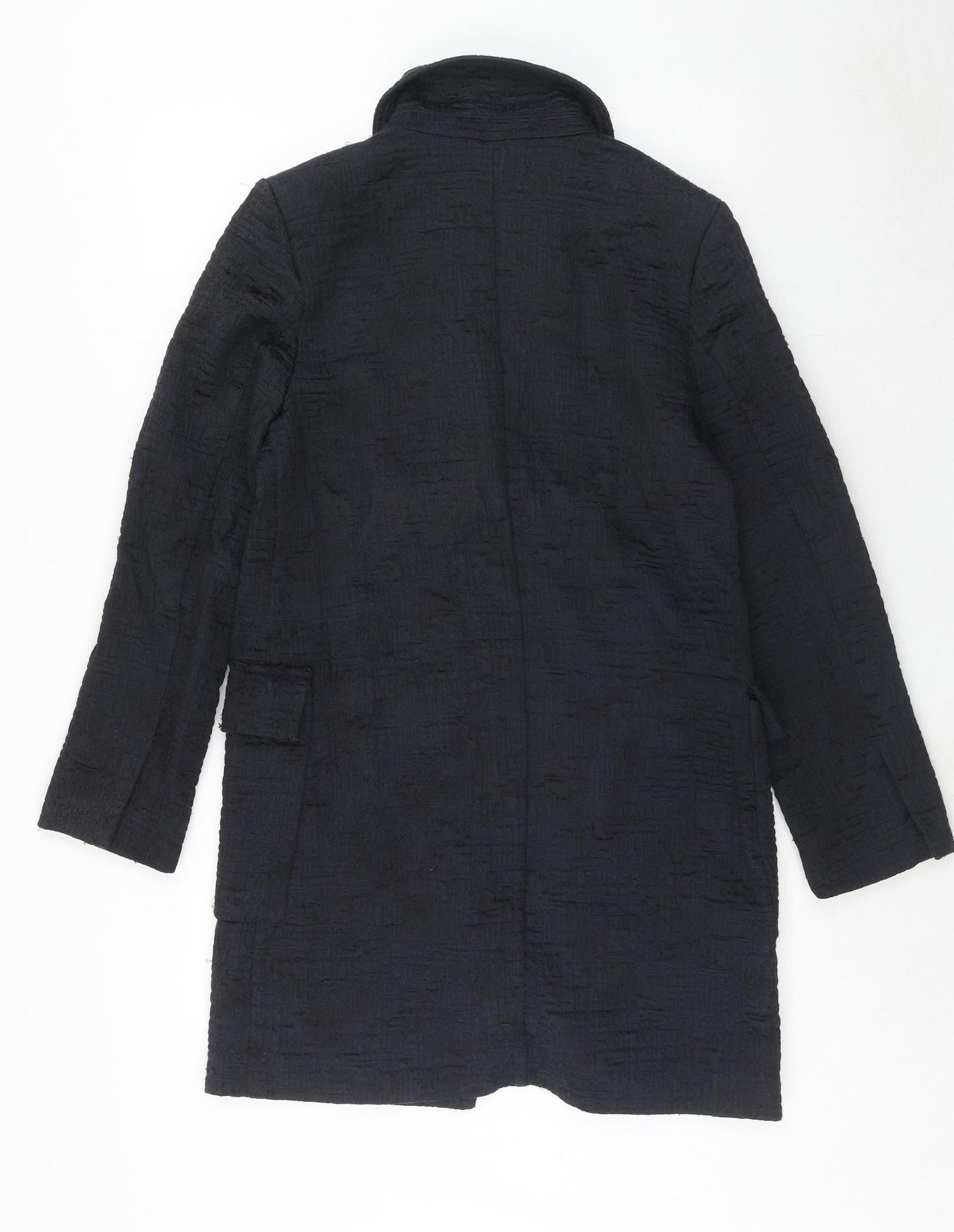 Julie Brandt Womens Blue Geometric Overcoat Coat Size 8 Button