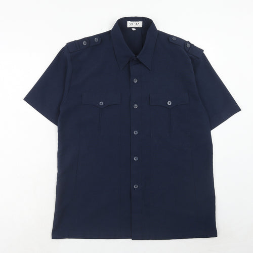 HM LINE Womens Blue Polyester Basic Button-Up Size L Collared