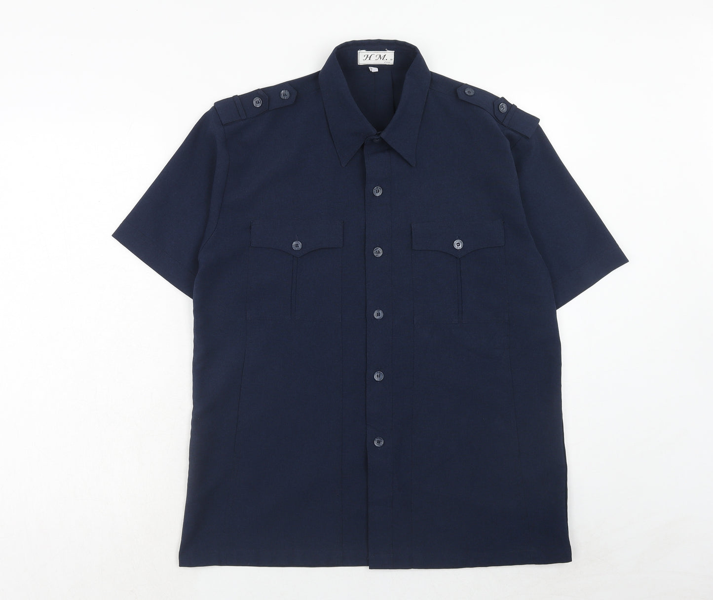 HM LINE Womens Blue Polyester Basic Button-Up Size L Collared