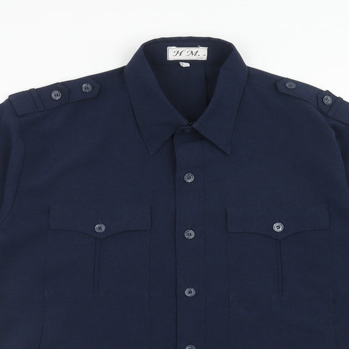 HM LINE Womens Blue Polyester Basic Button-Up Size L Collared