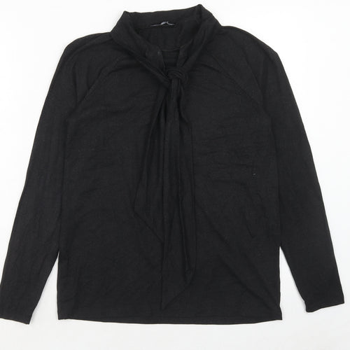 Zara Womens Black Viscose Basic T-Shirt Size L V-Neck