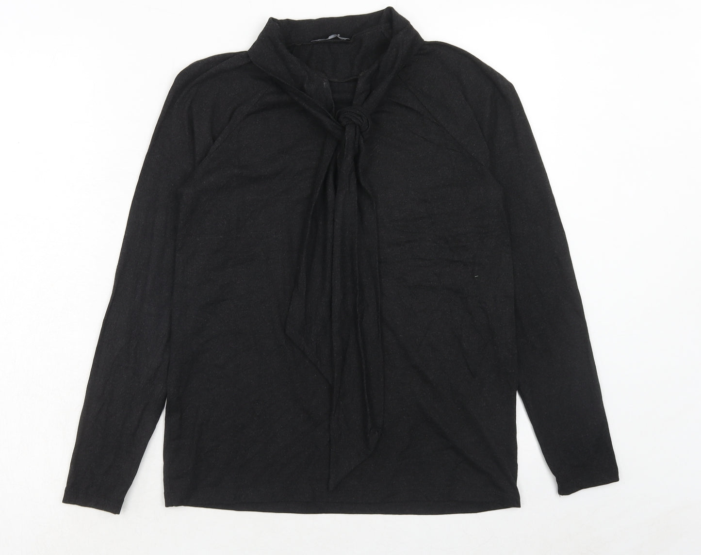 Zara Womens Black Viscose Basic T-Shirt Size L V-Neck