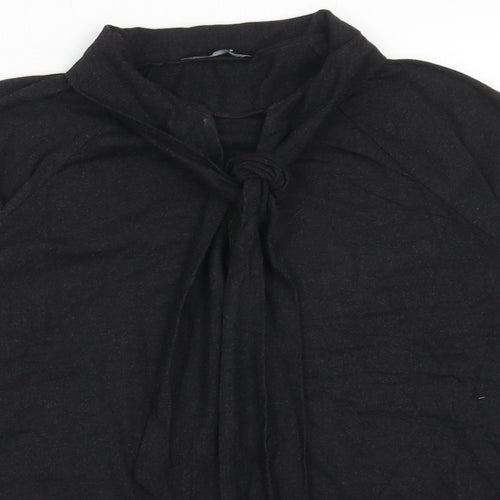 Zara Womens Black Viscose Basic T-Shirt Size L V-Neck