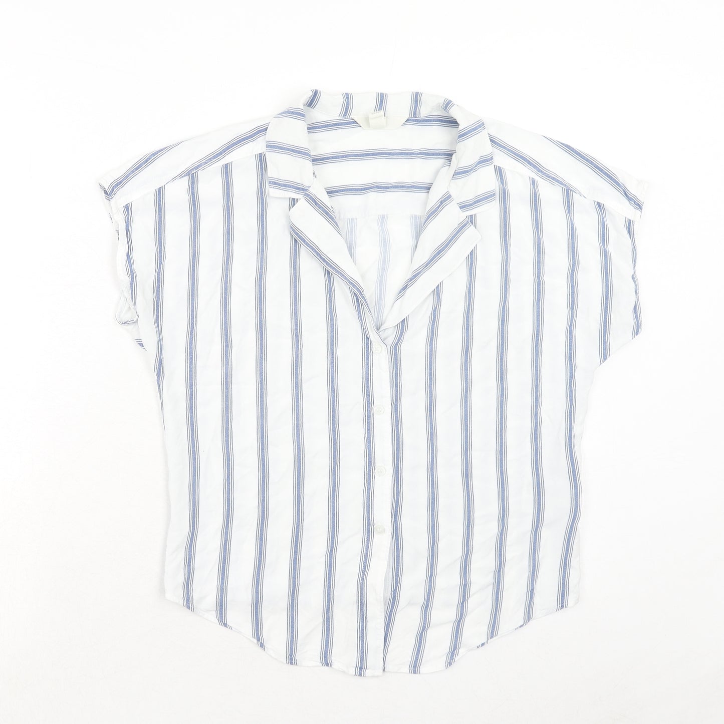 H&M Womens White Striped Viscose Basic Blouse Size 6 Collared