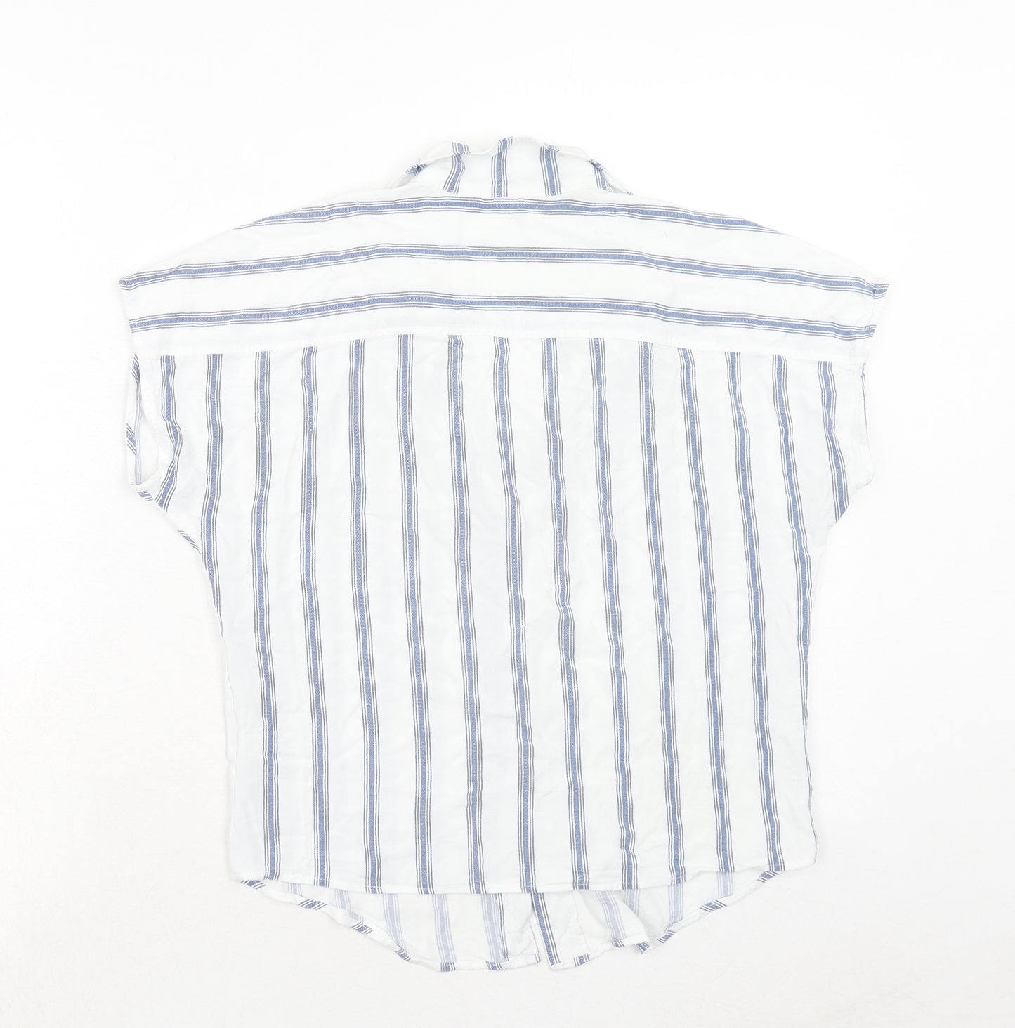 H&M Womens White Striped Viscose Basic Blouse Size 6 Collared