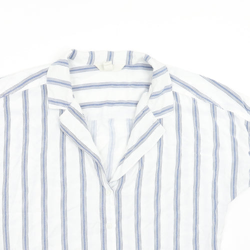 H&M Womens White Striped Viscose Basic Blouse Size 6 Collared