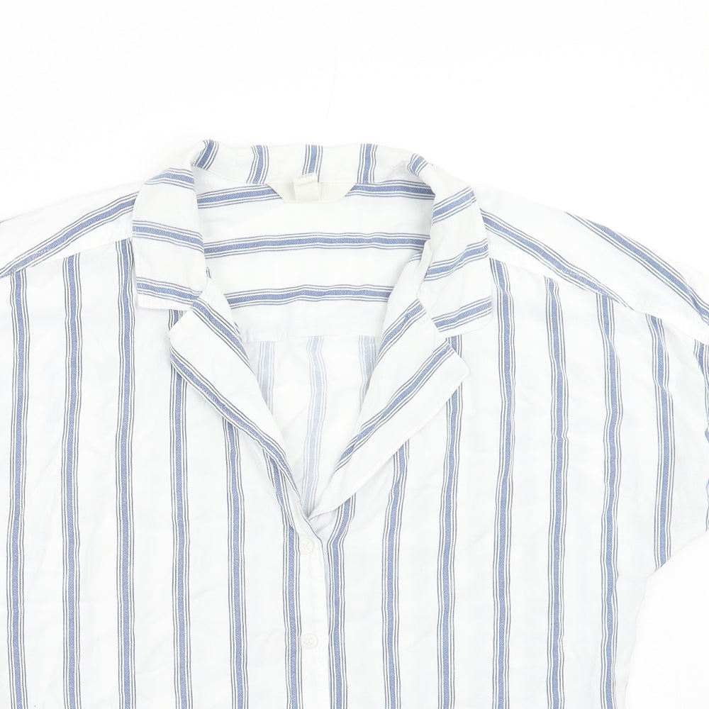 H&M Womens White Striped Viscose Basic Blouse Size 6 Collared