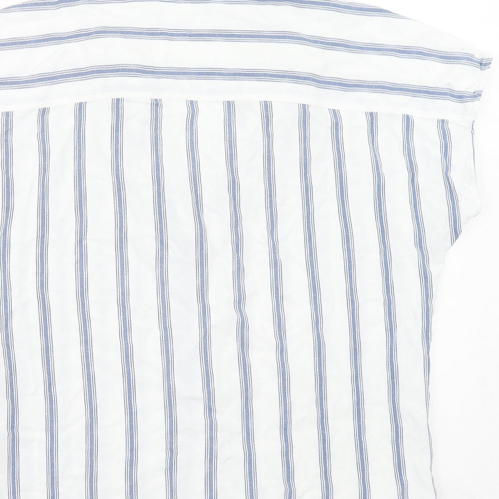 H&M Womens White Striped Viscose Basic Blouse Size 6 Collared