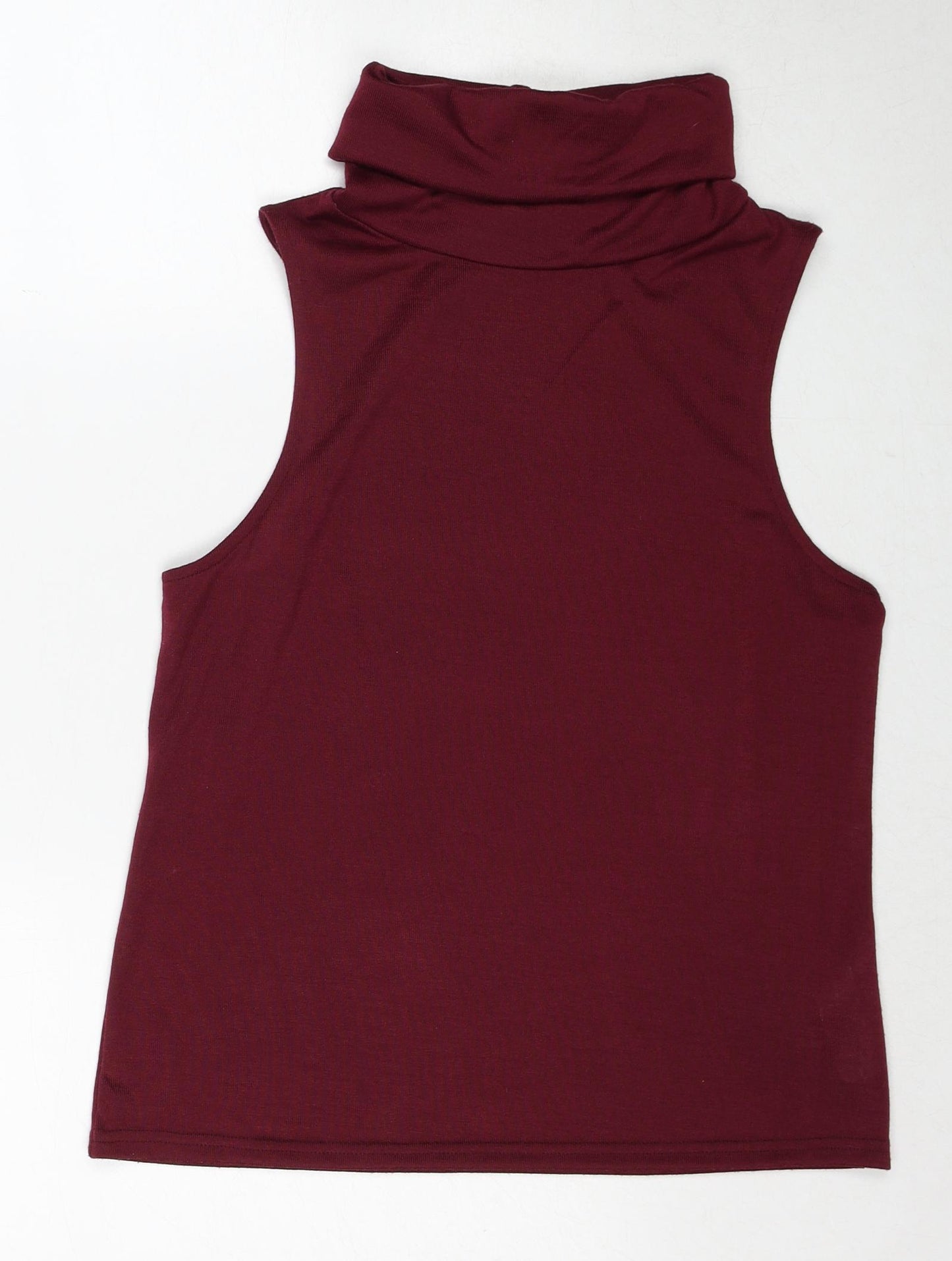 New Look Womens Red Polyester Basic Tank Size 12 Roll Neck
