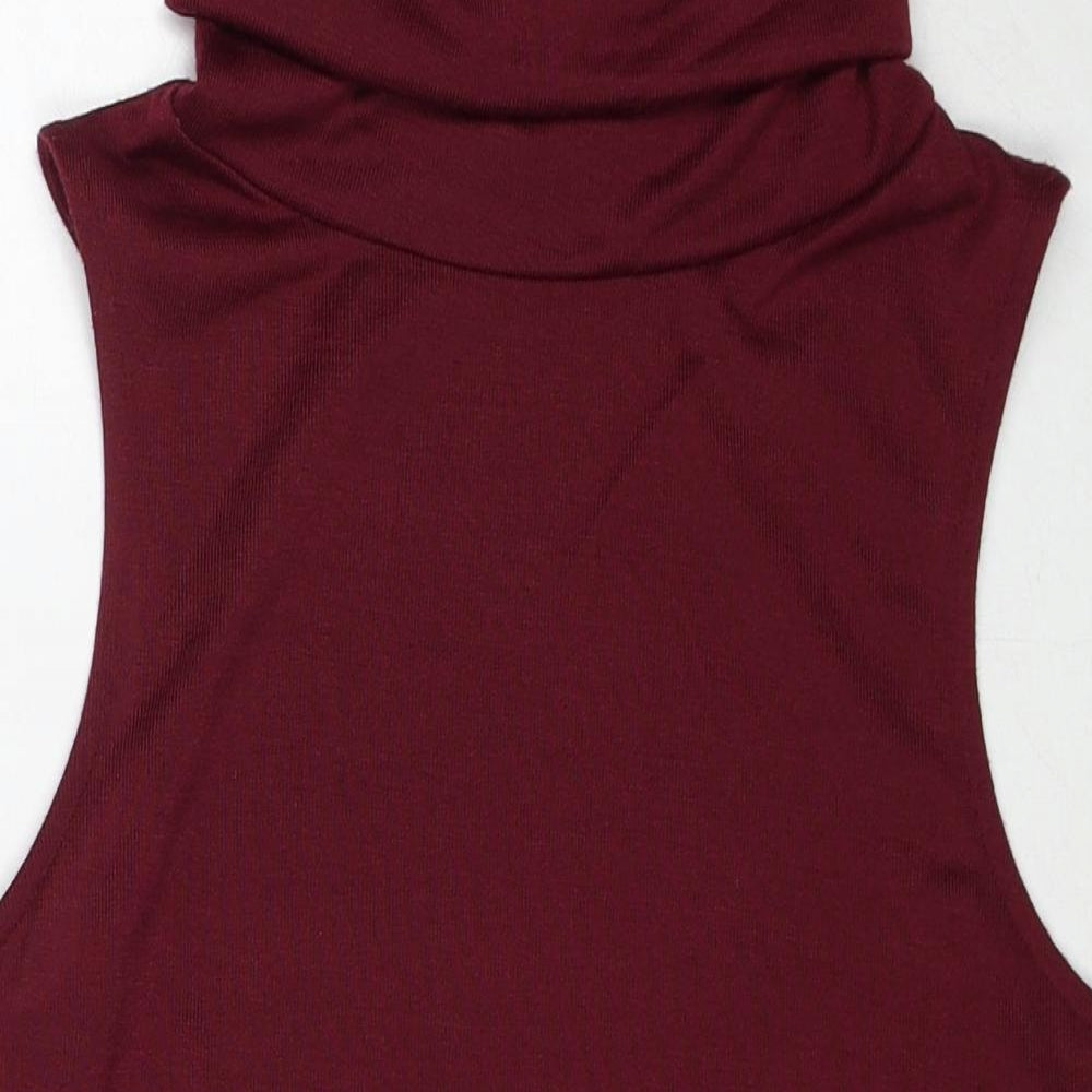New Look Womens Red Polyester Basic Tank Size 12 Roll Neck