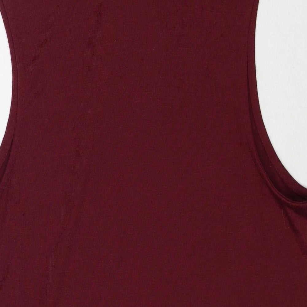 New Look Womens Red Polyester Basic Tank Size 12 Roll Neck