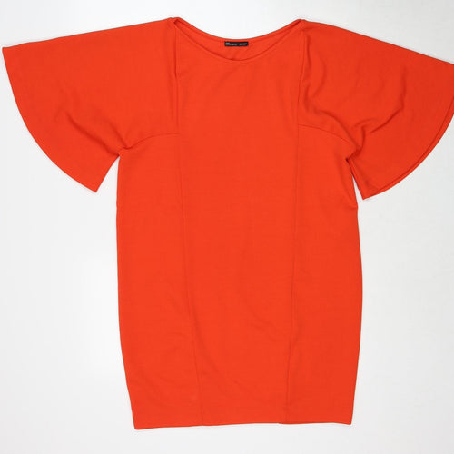 Zara Womens Orange Polyester A-Line Size M Round Neck Pullover