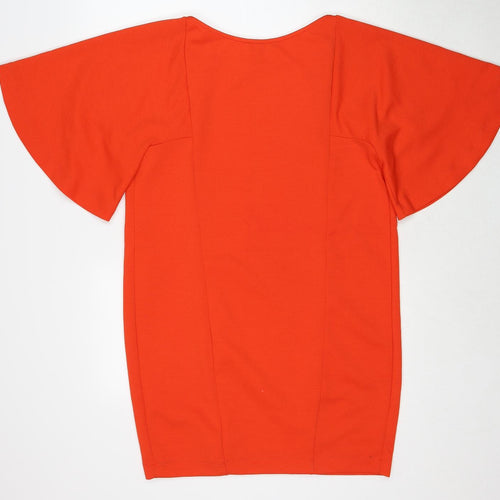 Zara Womens Orange Polyester A-Line Size M Round Neck Pullover