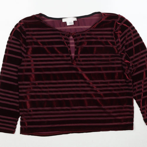 Cooperative Womens Red Striped Polyester Basic Blouse Size L Round Neck