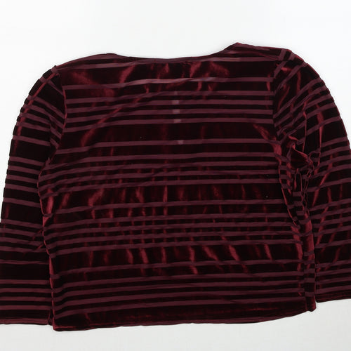 Cooperative Womens Red Striped Polyester Basic Blouse Size L Round Neck