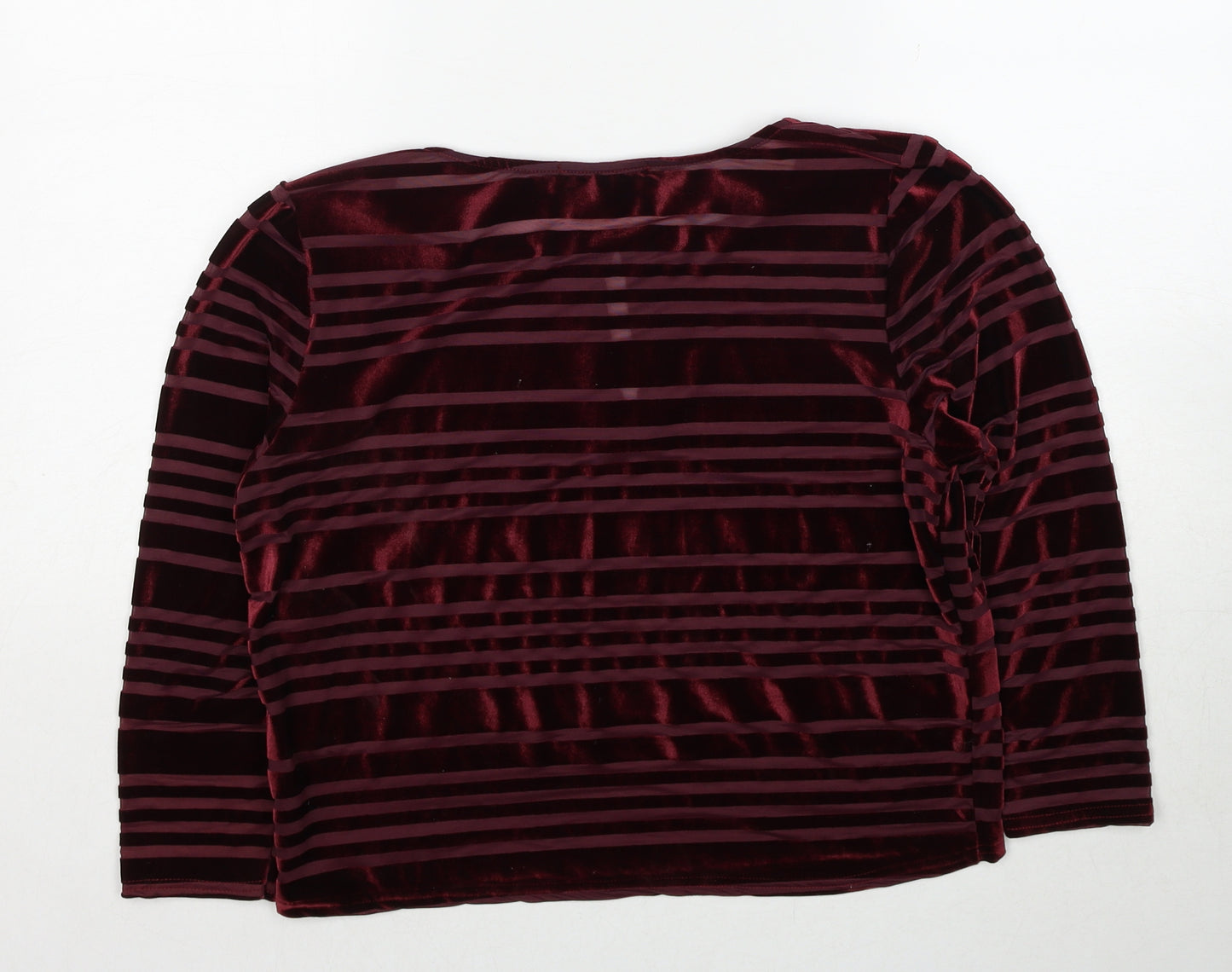 Cooperative Womens Red Striped Polyester Basic Blouse Size L Round Neck