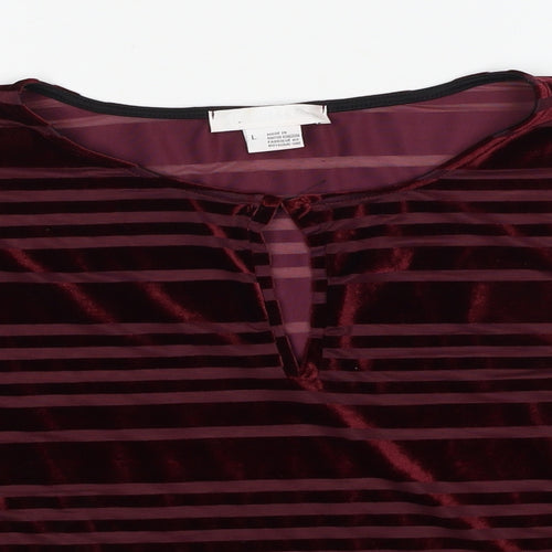 Cooperative Womens Red Striped Polyester Basic Blouse Size L Round Neck