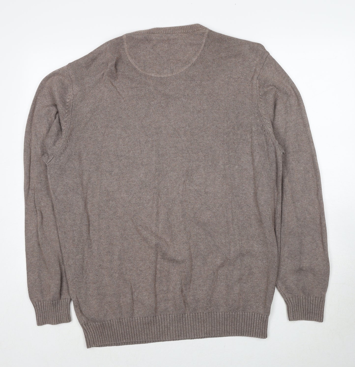 Maine Mens Beige V-Neck Cotton Pullover Jumper Size L Long Sleeve