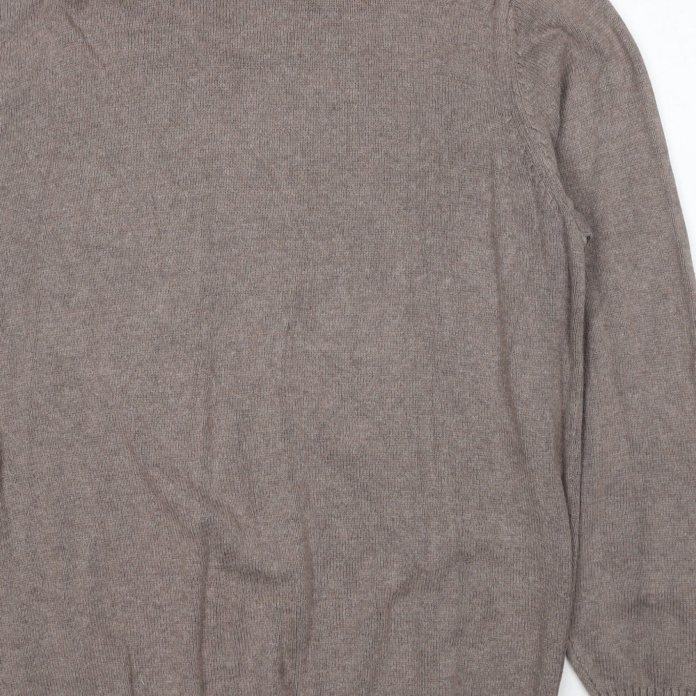 Maine Mens Beige V-Neck Cotton Pullover Jumper Size L Long Sleeve