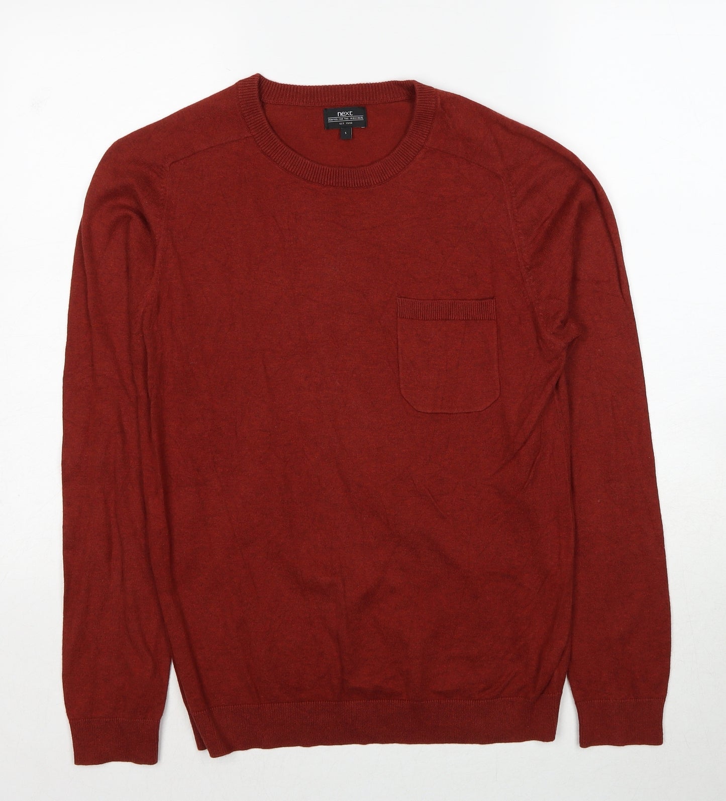 NEXT Mens Red Round Neck Cotton Pullover Jumper Size S Long Sleeve