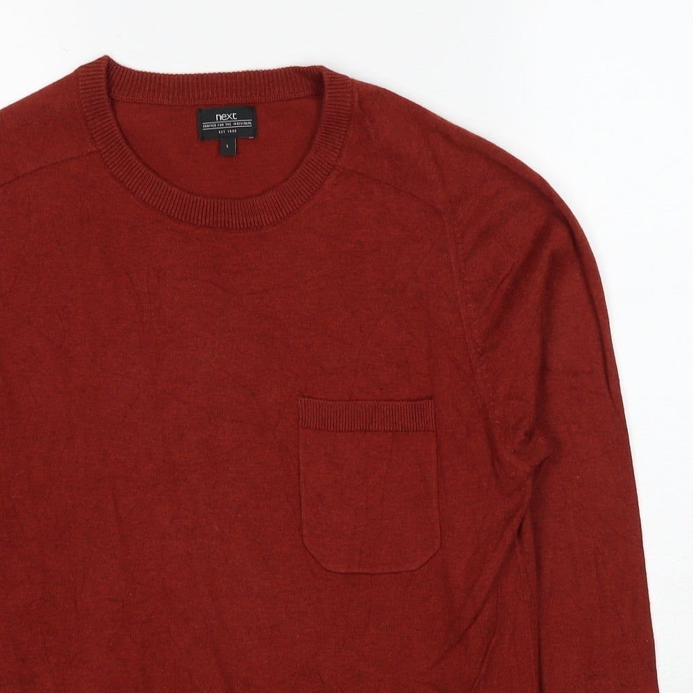 NEXT Mens Red Round Neck Cotton Pullover Jumper Size S Long Sleeve
