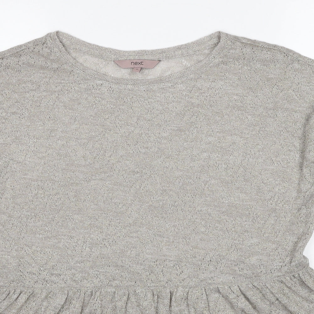 NEXT Womens Grey Polyester Basic T-Shirt Size 8 Round Neck