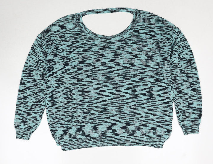Miss Selfridge Womens Blue Round Neck Geometric Polyester Pullover Jumper Size 8
