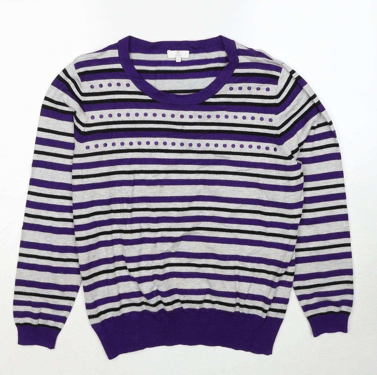 Country Casuals Womens Grey Round Neck Striped Viscose Pullover Jumper Size L