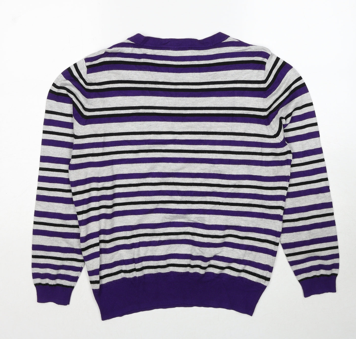 Country Casuals Womens Grey Round Neck Striped Viscose Pullover Jumper Size L