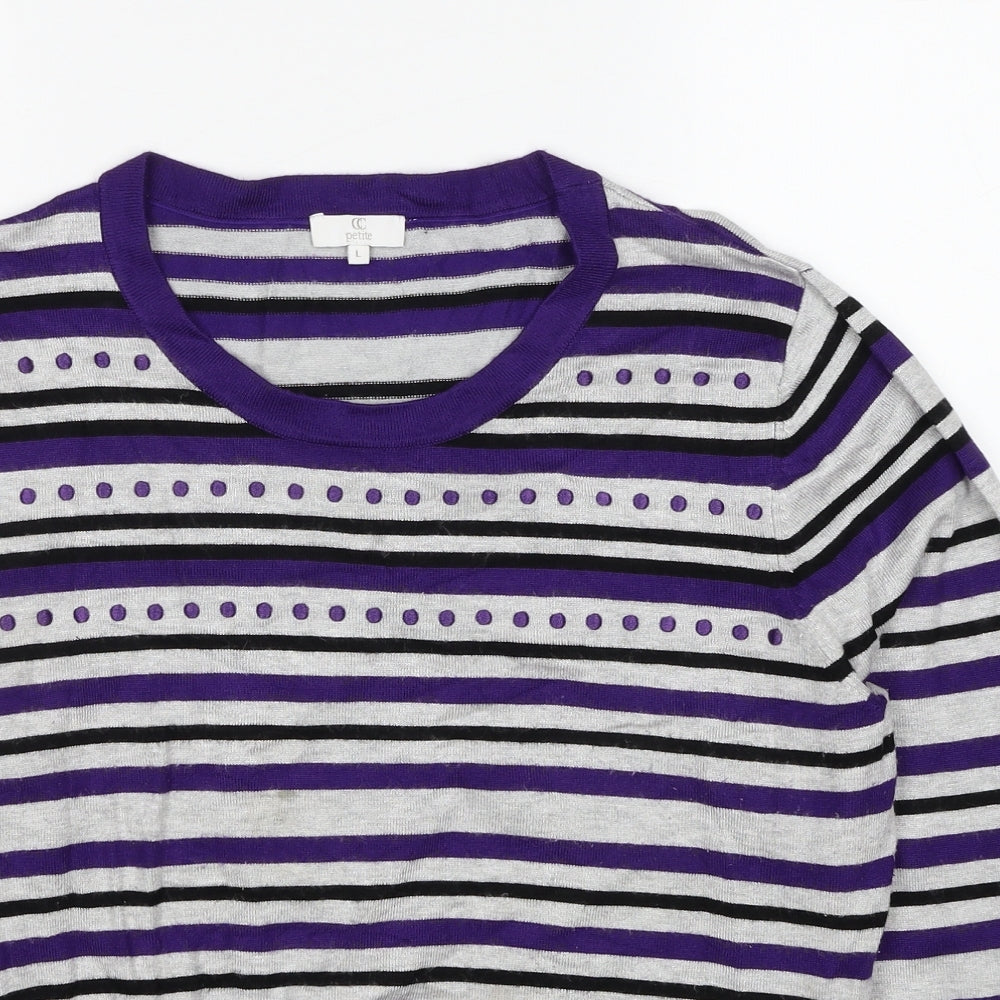 Country Casuals Womens Grey Round Neck Striped Viscose Pullover Jumper Size L