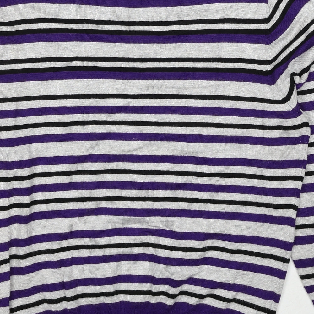 Country Casuals Womens Grey Round Neck Striped Viscose Pullover Jumper Size L