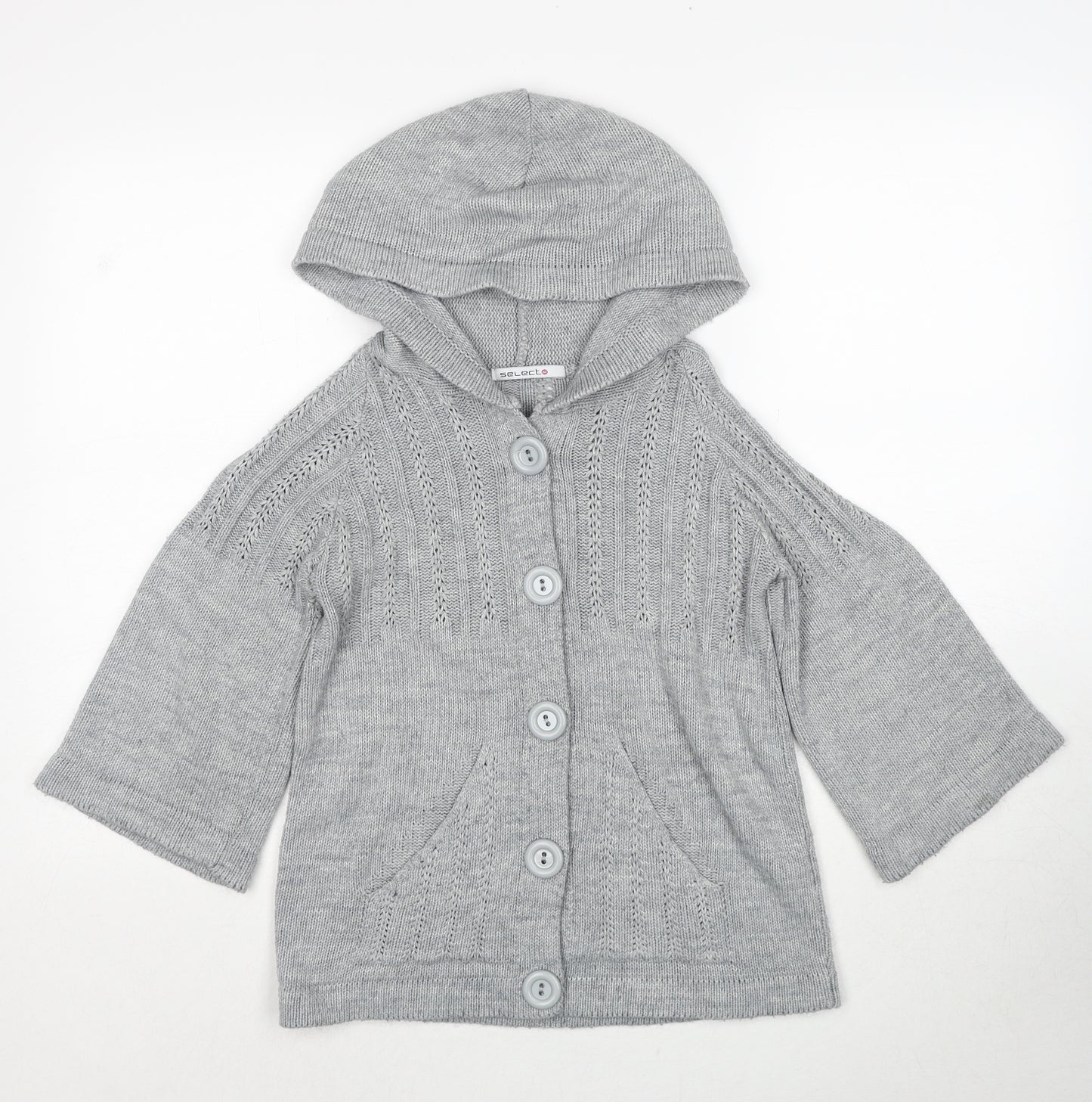 Select Womens Grey Round Neck Acrylic Cardigan Jumper Size M