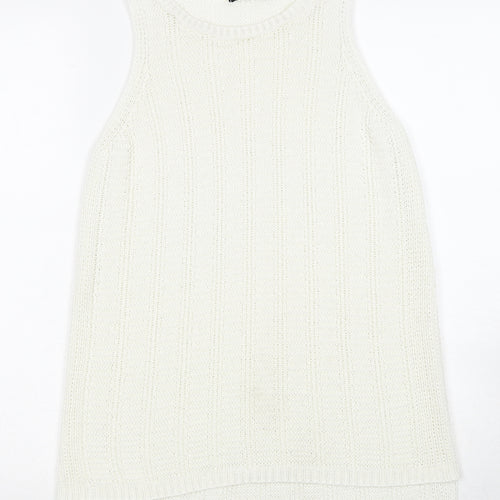 New Look Womens White Polyester Basic Tank Size 8 Round Neck