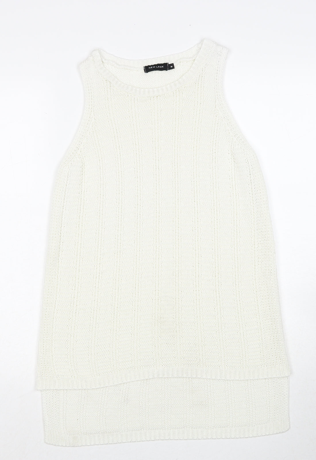 New Look Womens White Polyester Basic Tank Size 8 Round Neck