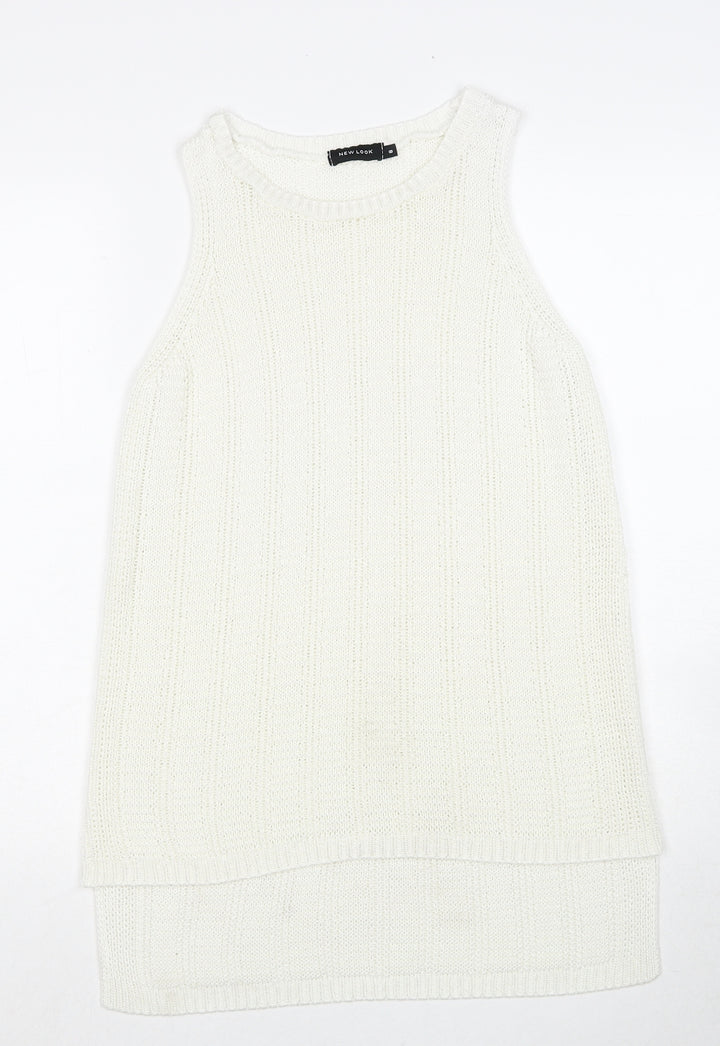 New Look Womens White Polyester Basic Tank Size 8 Round Neck
