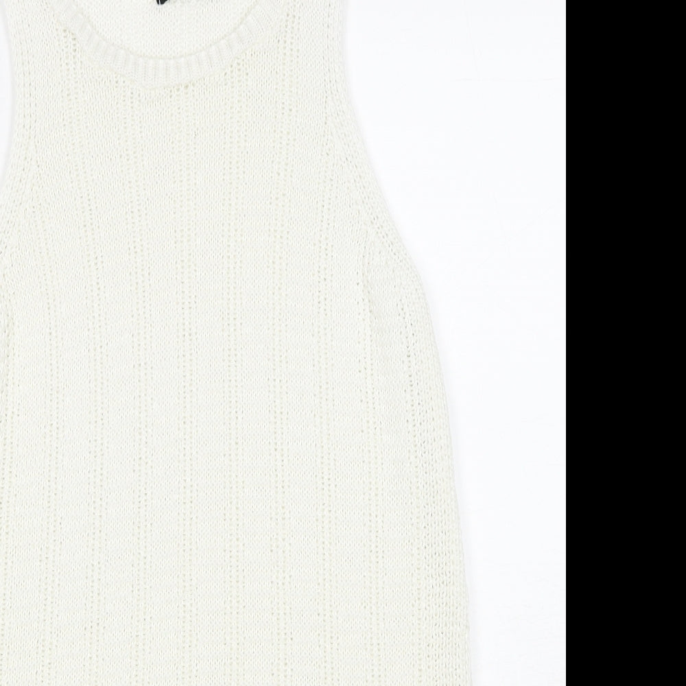 New Look Womens White Polyester Basic Tank Size 8 Round Neck