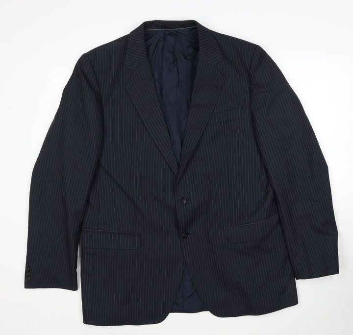 Conforn Mens Blue Striped Polyester Jacket Suit Jacket Size 44 Regular