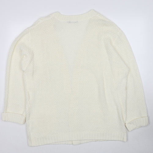 Boohoo Womens White V-Neck Acrylic Cardigan Jumper Size M - Size M/L