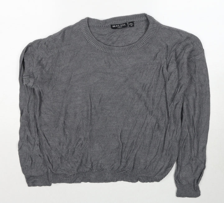 Brave Soul Womens Grey Round Neck Acrylic Pullover Jumper Size XS