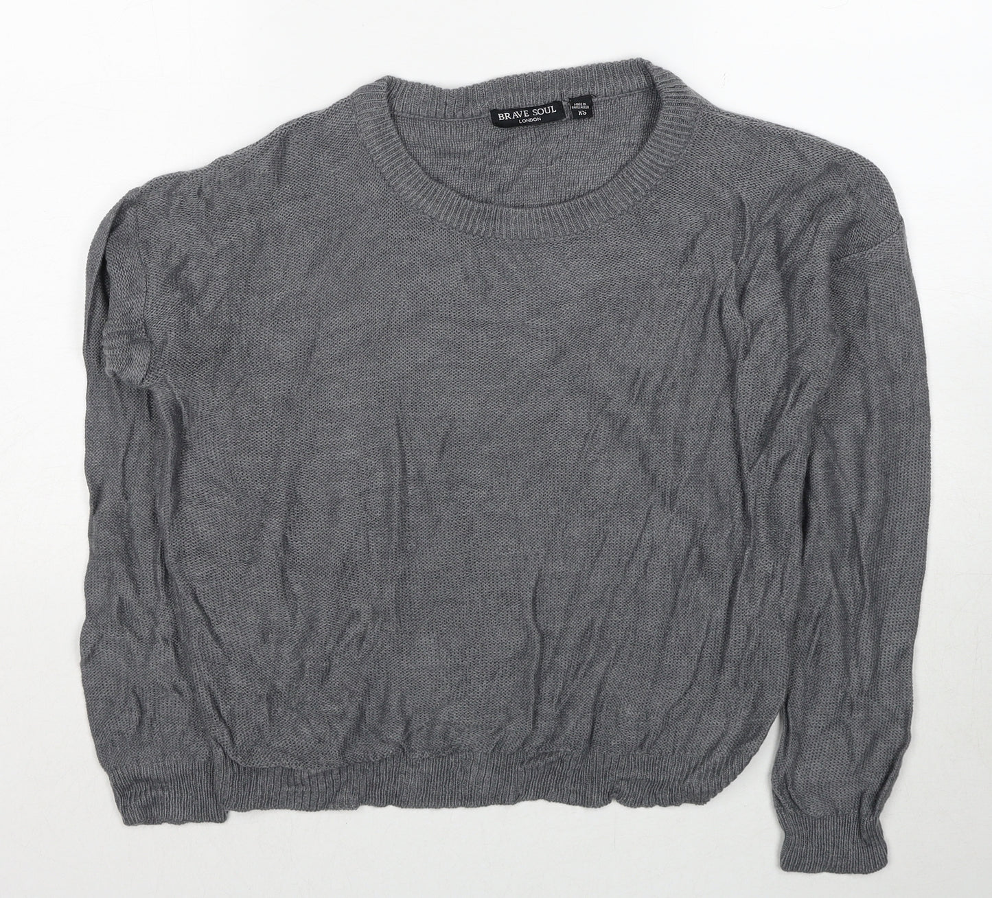 Brave Soul Womens Grey Round Neck Acrylic Pullover Jumper Size XS