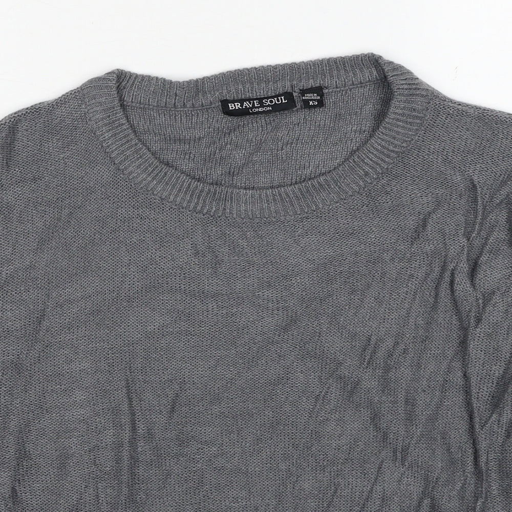 Brave Soul Womens Grey Round Neck Acrylic Pullover Jumper Size XS
