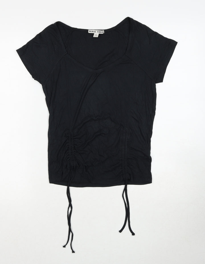 Moral Fiber Womens Black Scoop Neck Viscose Pullover Jumper Size L
