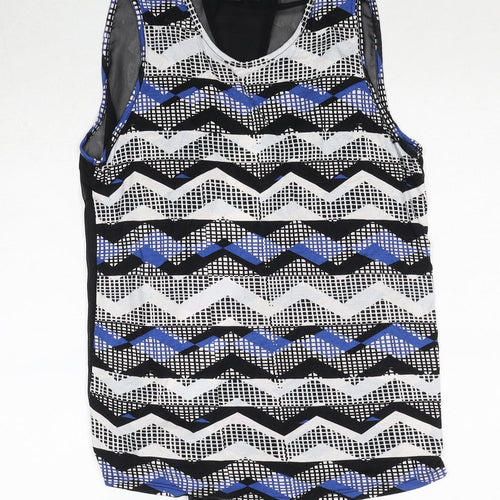 Select Womens Black Geometric Polyester Basic Tank Size 14 Round Neck - Open Back