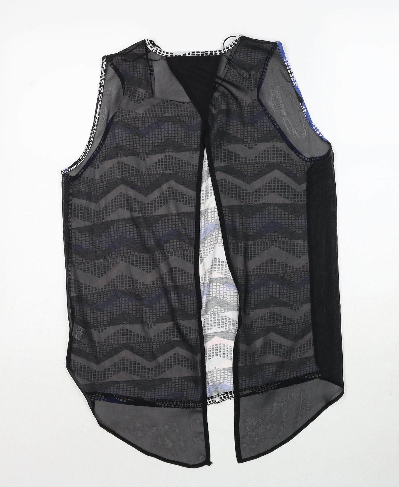 Select Womens Black Geometric Polyester Basic Tank Size 14 Round Neck - Open Back