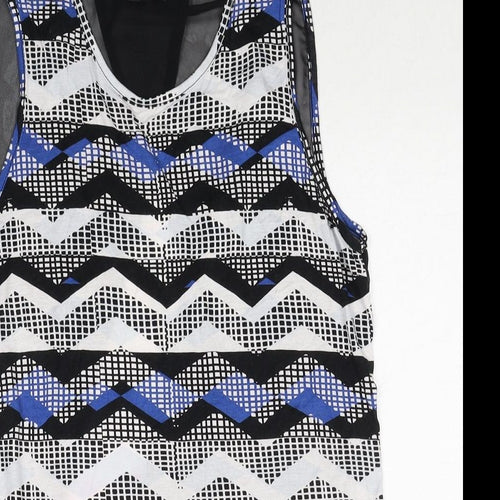 Select Womens Black Geometric Polyester Basic Tank Size 14 Round Neck - Open Back