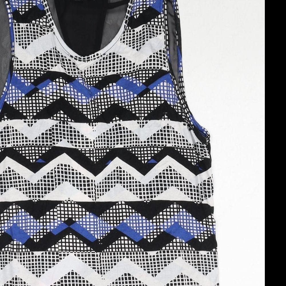 Select Womens Black Geometric Polyester Basic Tank Size 14 Round Neck - Open Back