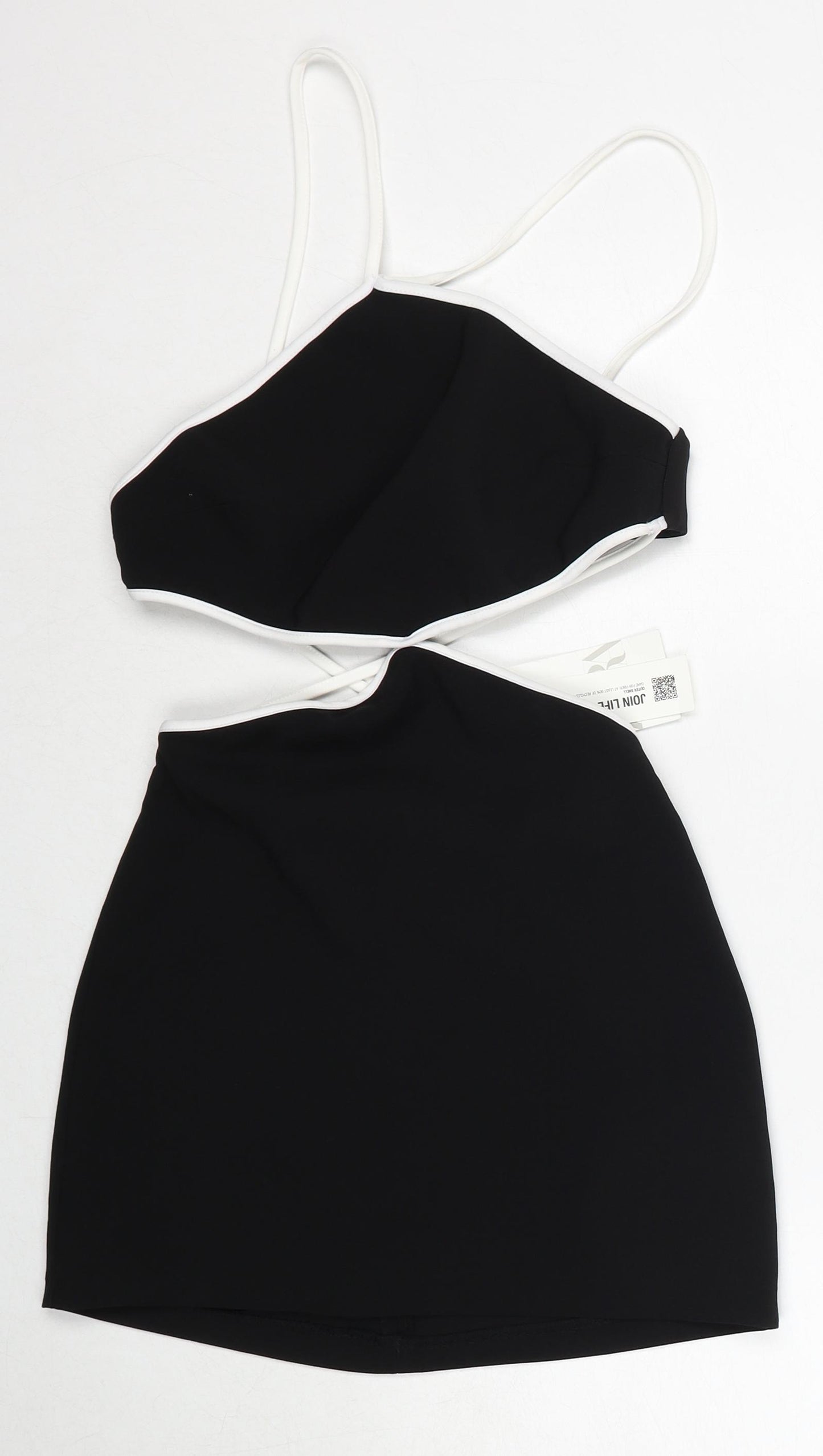 Zara Womens Black Polyester Bodycon Size S V-Neck Zip